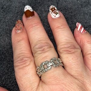 Sarda 925 Sterling Silver link ring in watermark design, size 10.